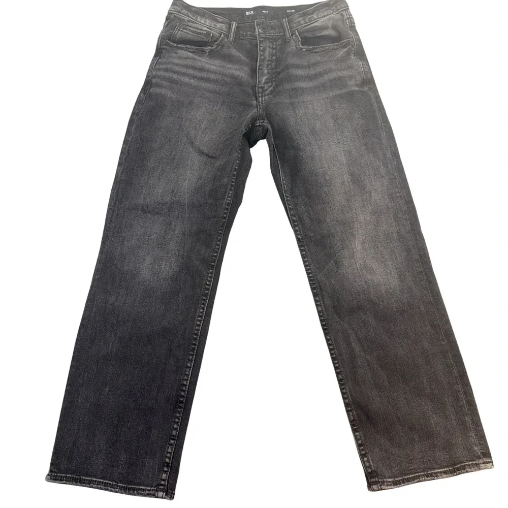BKE Wells Mens Straight Leg Jeans Faded Black‎ Wash 30x29 Stretch Denim